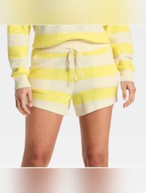 Women's Striped Sweater Shorts - JoyLab Yellow/Cream Stripe